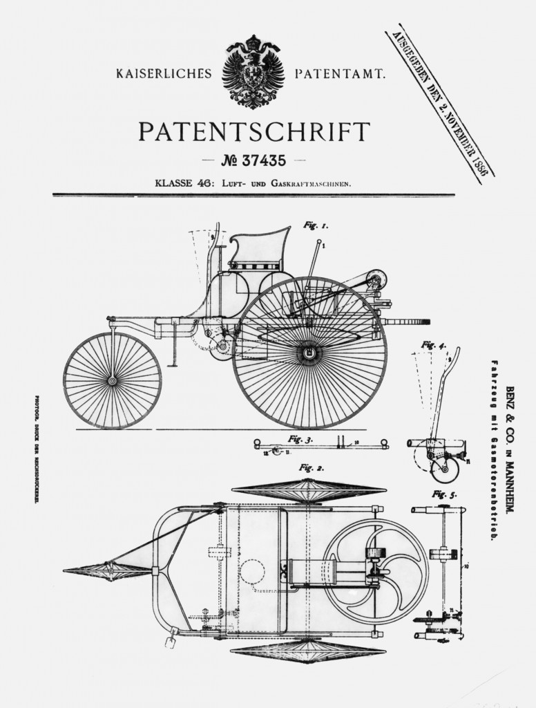 Am 29. Januar 1886 erhielt Carl Benz unter der Nummer 37 435 das deutsche Patent auf sein Motorfahrzeug. Diese Patenschrift markiert den Beginn des Automobilismus. Sie beschreibt die erste funktionelle Einheit eines Motors mit einem Fahrgestell - den Patent-Motorwagen von Carl Benz.